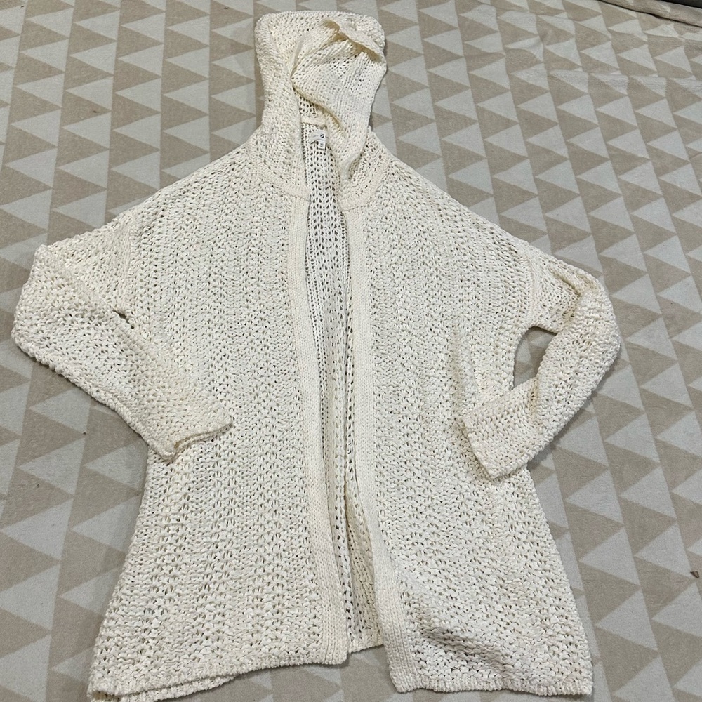 Lou and gray loft knit cardigan ivory open front summer beach hooded